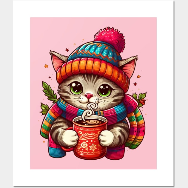 I Love Coffee Christmas And Cats, Cat And Coffee Wall Art by BukovskyART